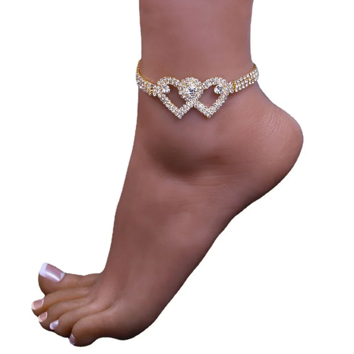 Gold Heart X Heart Ankle Bracelet