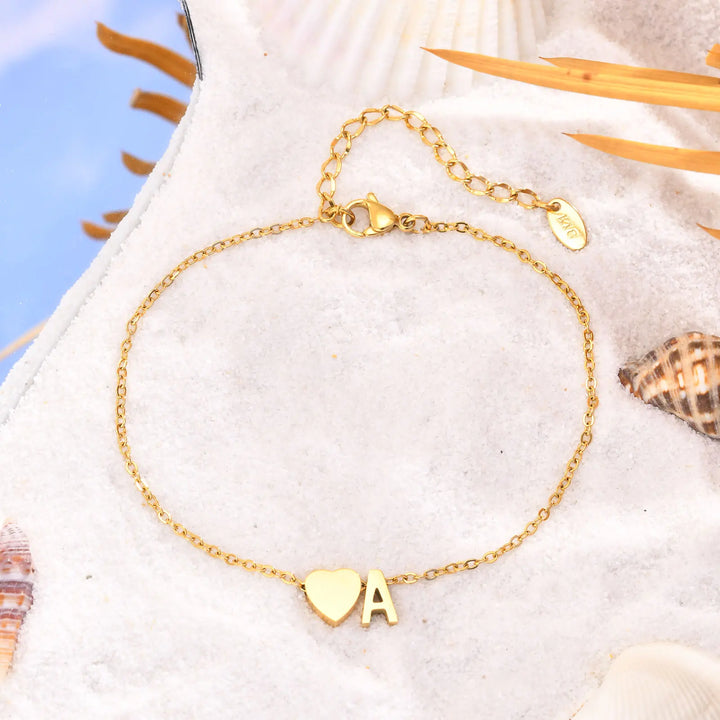 Heart Charm Initial Anklet