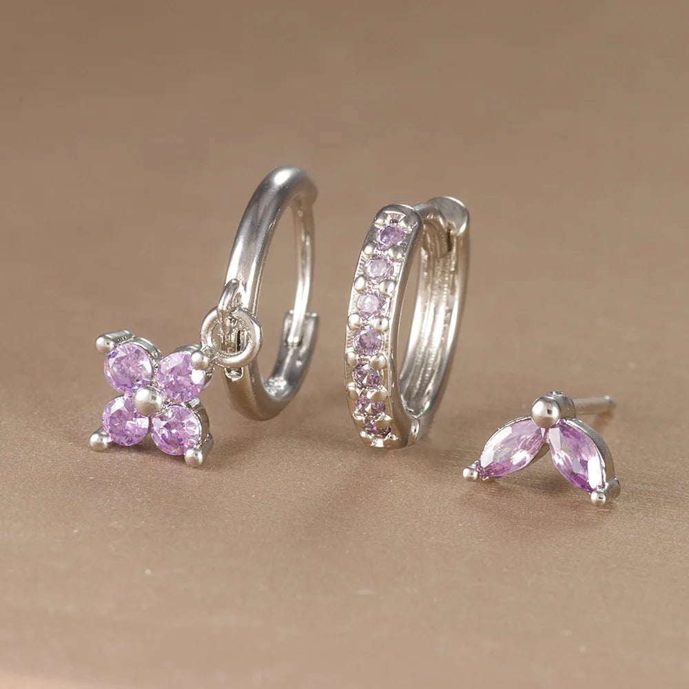 3 Pieces Flowers Drop Earring Set