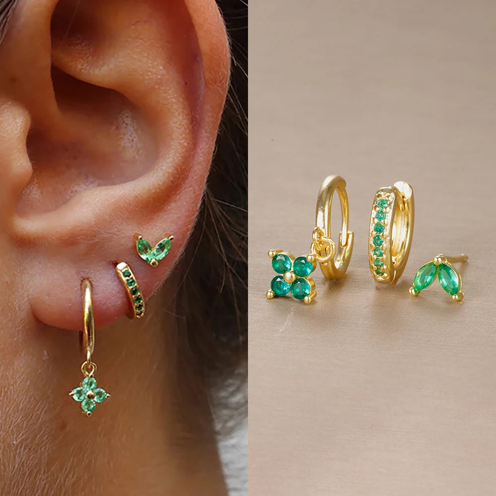 3 Pieces Flowers Drop Earring Set