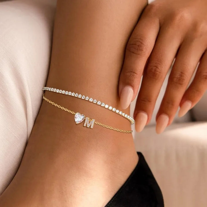 Gold Initial Tennis Ankle Bracelet