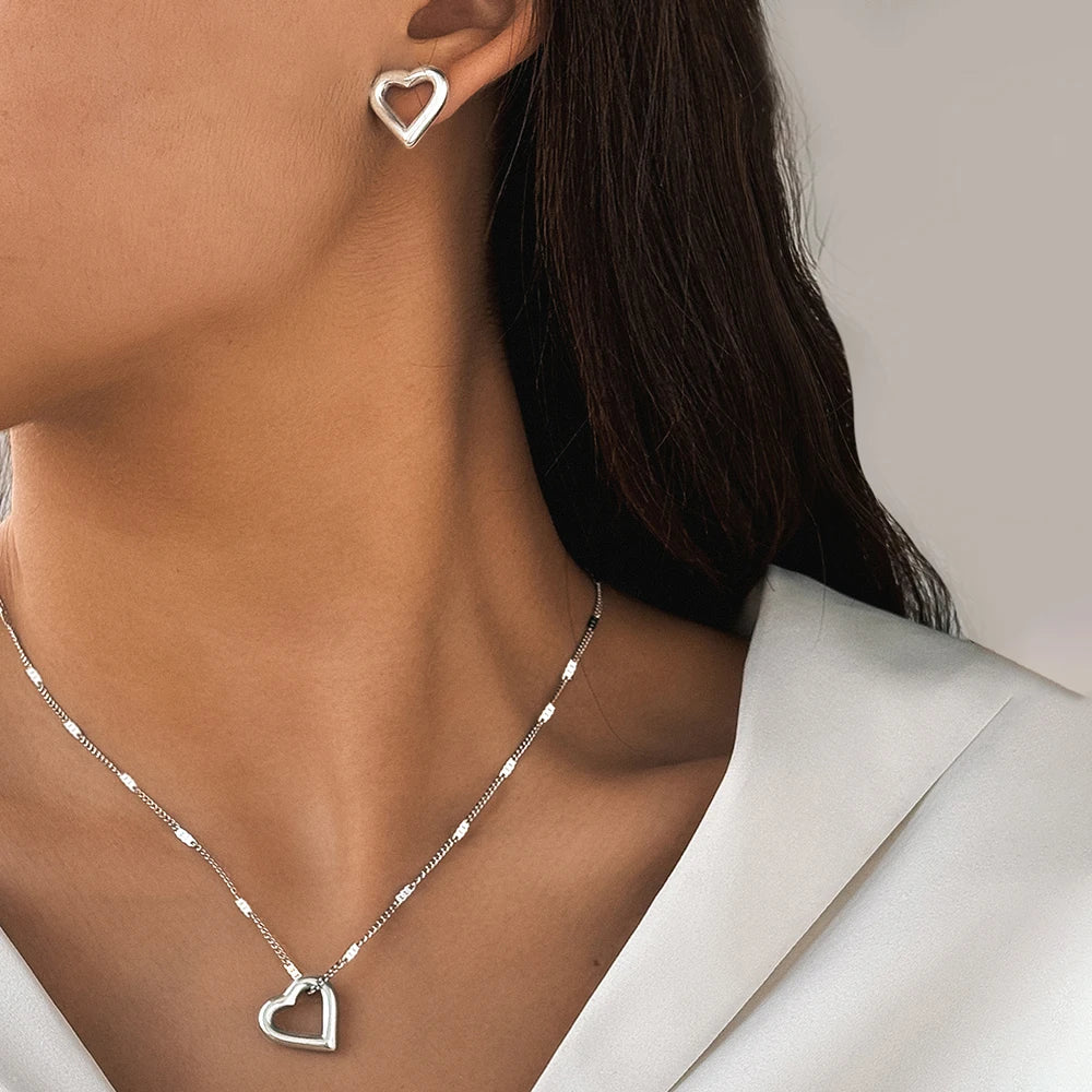 Verona Heart Jewelry Necklace &amp; Earrings Set