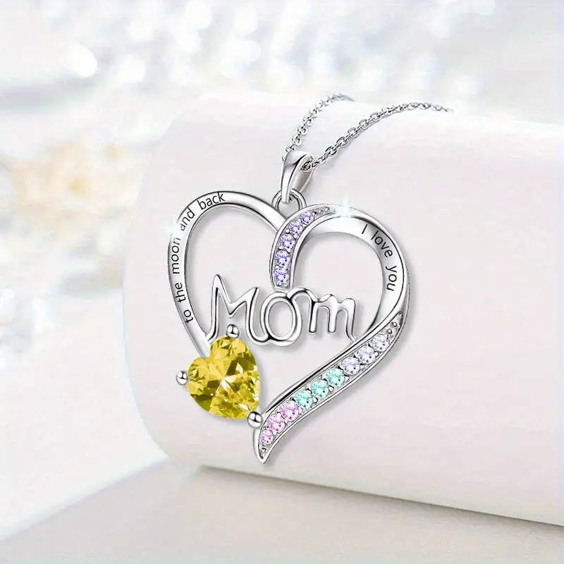 I Love You Mom Heart Necklace - Mom's Birthday - Mother's Day