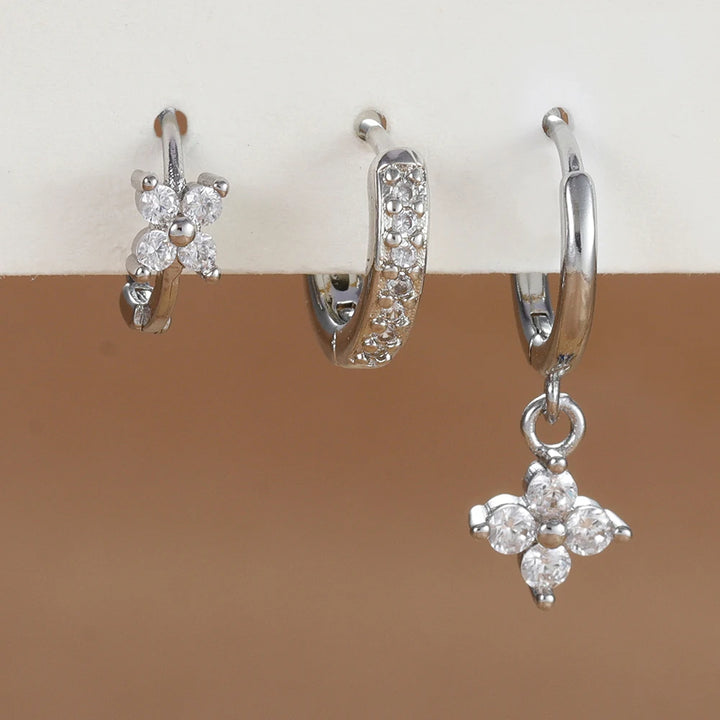 3 Pieces Flowers Drop Earring Set