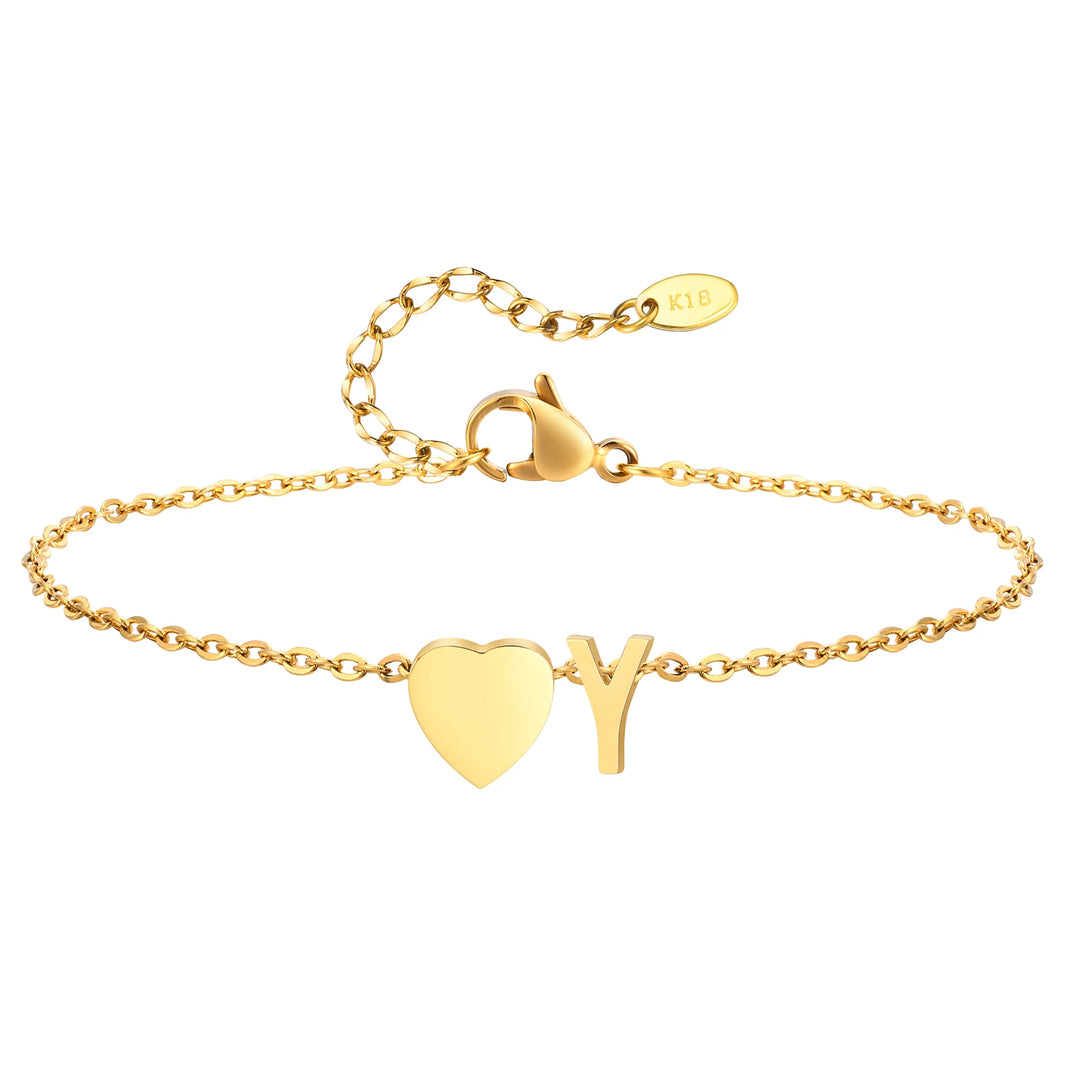Heart Charm Initial Anklet