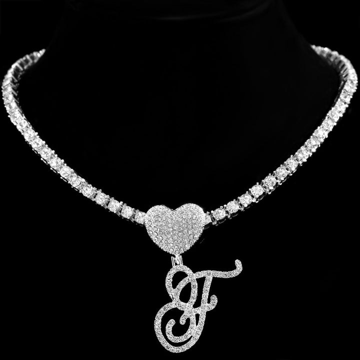 Heart Charm Crystal Initial Necklace