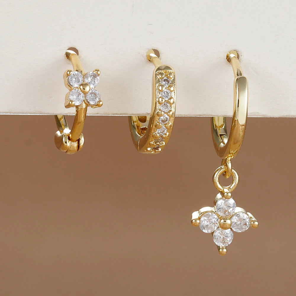 3 Pieces Flowers Drop Earring Set