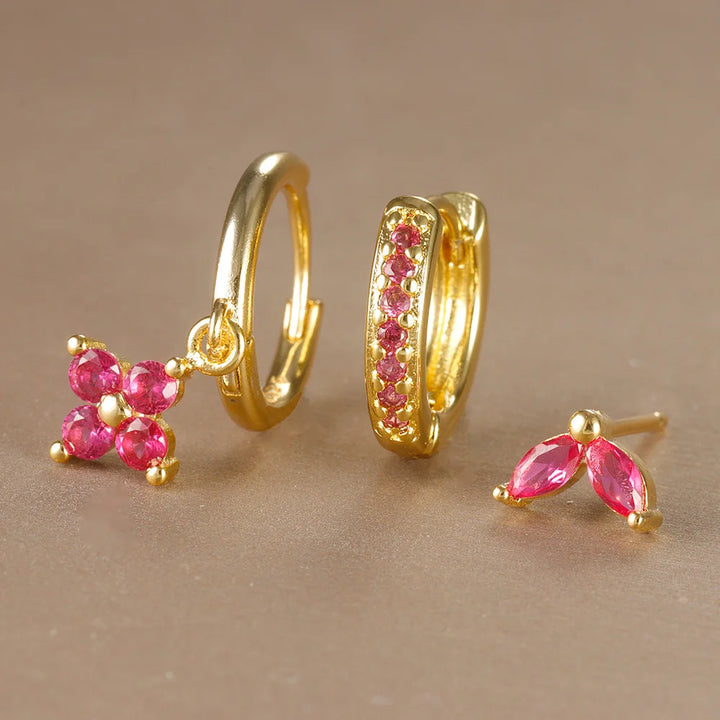 3 Pieces Flowers Drop Earring Set