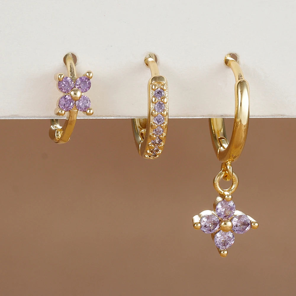 3 Pieces Flowers Drop Earring Set