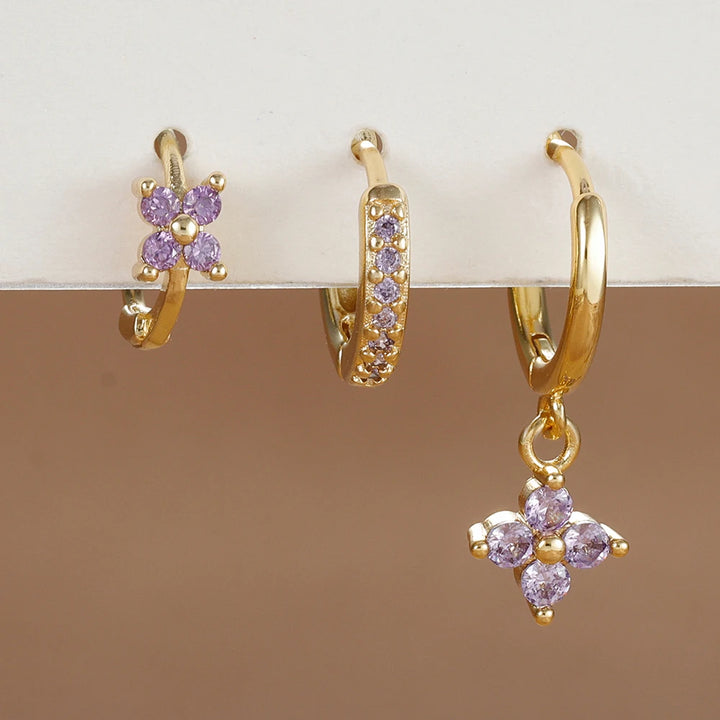 3 Pieces Flowers Drop Earring Set