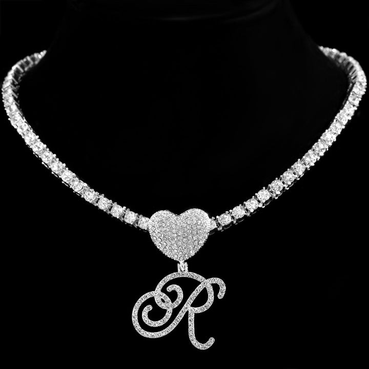 Heart Charm Crystal Initial Necklace