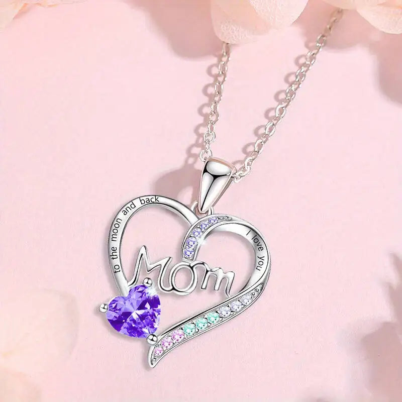 I Love You Mom Heart Necklace - Mom's Birthday - Mother's Day