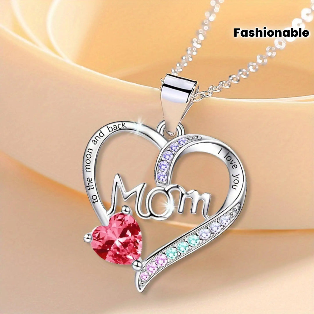 I Love You Mom Heart Necklace - Mom's Birthday - Mother's Day