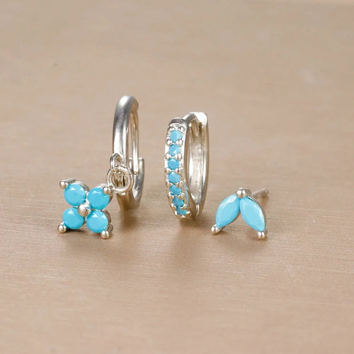 3 Pieces Flowers Drop Earring Set