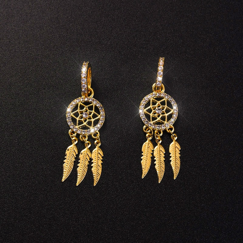 Dreamcatcher 14k Solid Gold Earrings