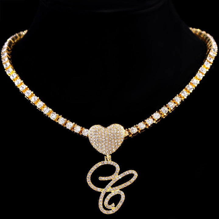 Gold Heart Charm Initial Necklace