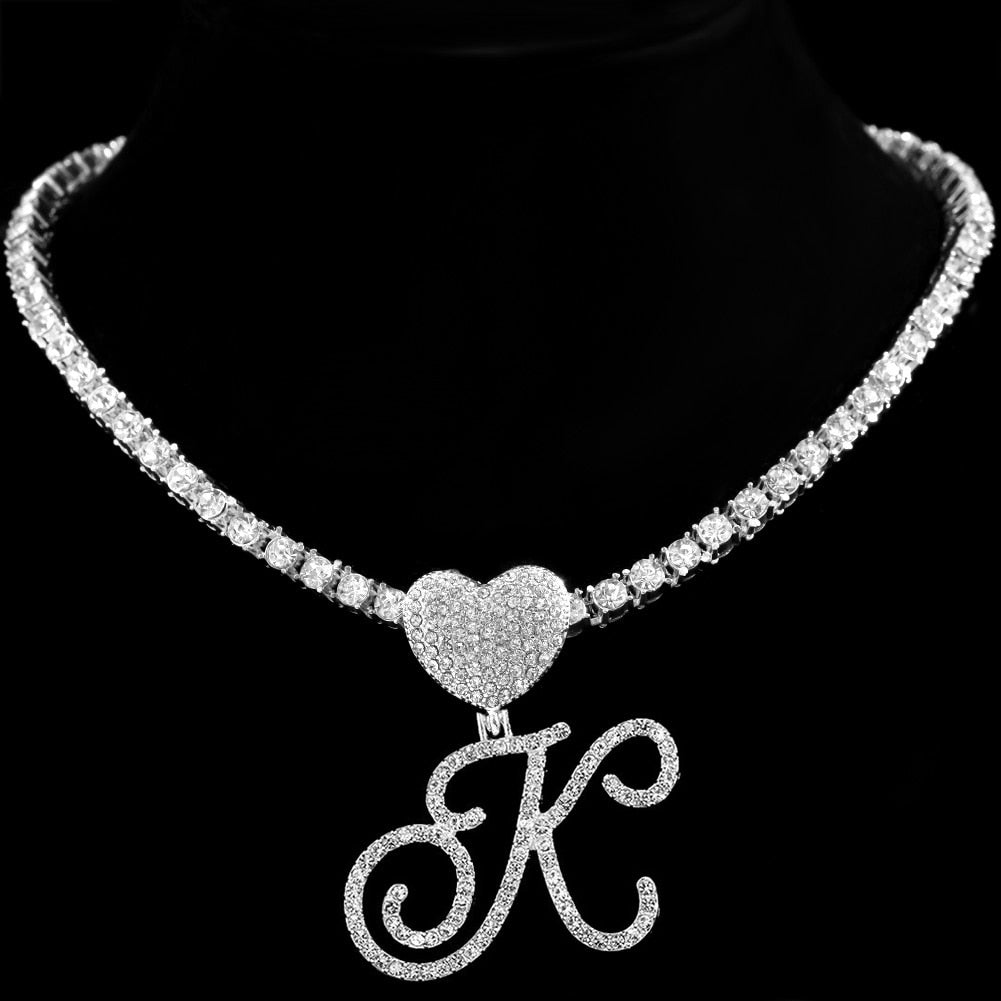 Heart Charm Crystal Initial Necklace