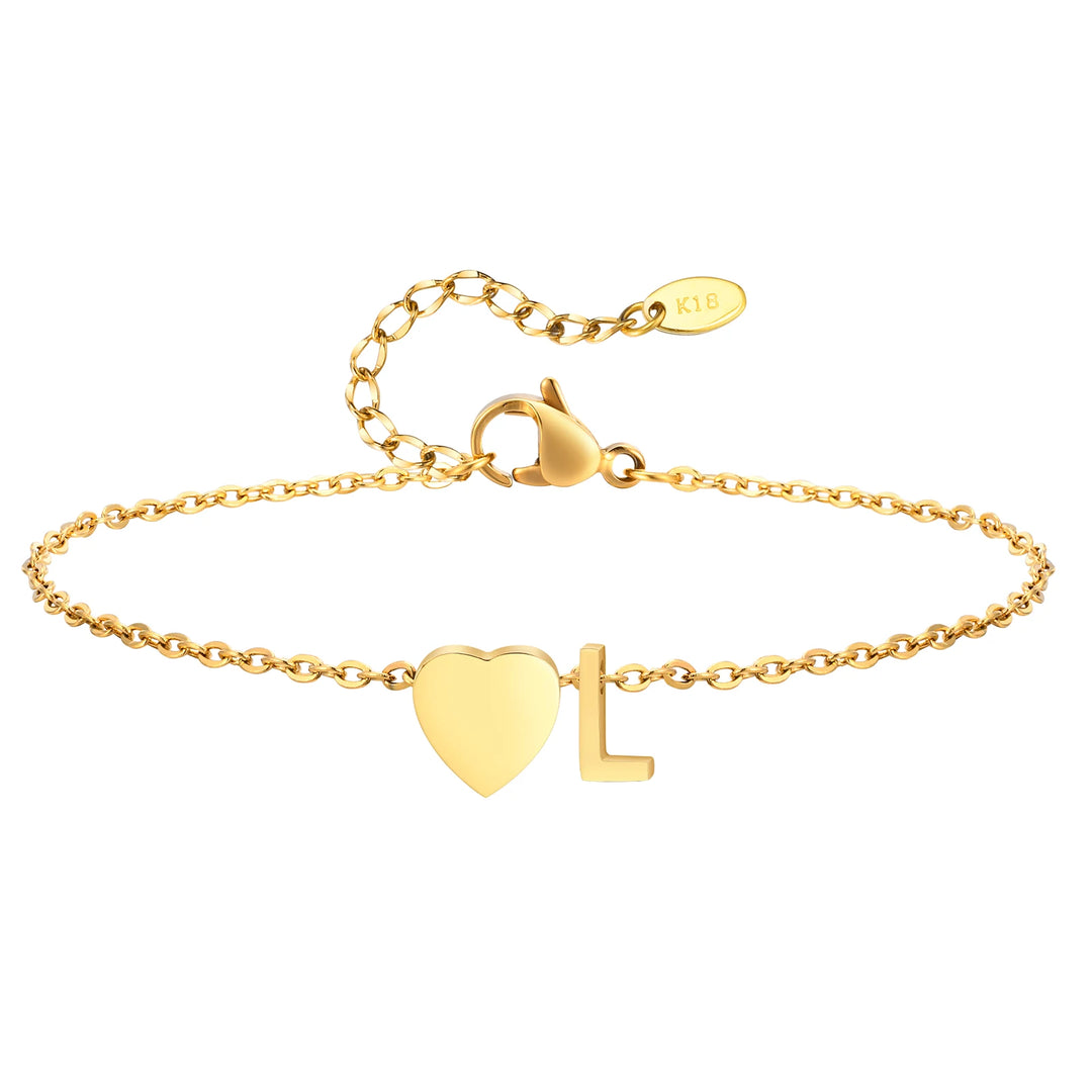 Heart Charm Initial Anklet