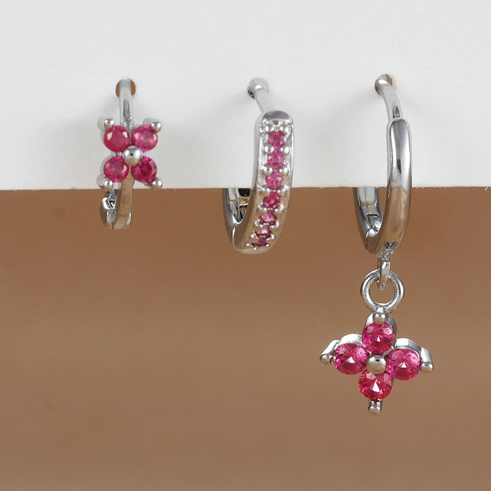 3 Pieces Flowers Drop Earring Set