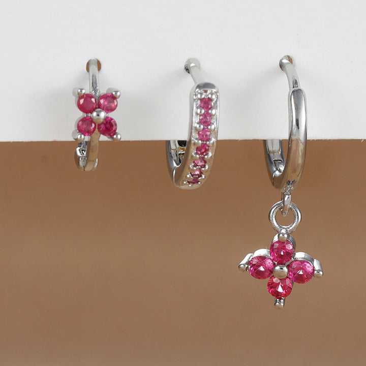 3 Pieces Flowers Drop Earring Set