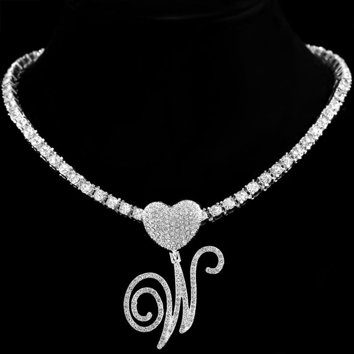 Heart Charm Crystal Initial Necklace