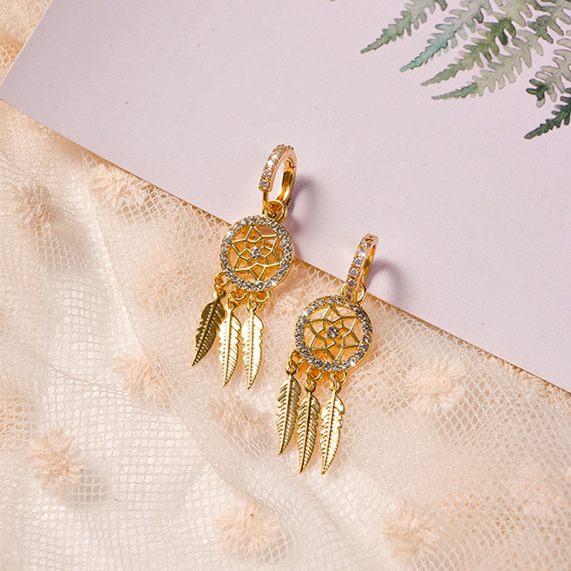 Dreamcatcher 14k Solid Gold Earrings