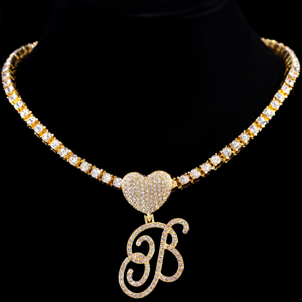 Gold Heart Charm Initial Necklace