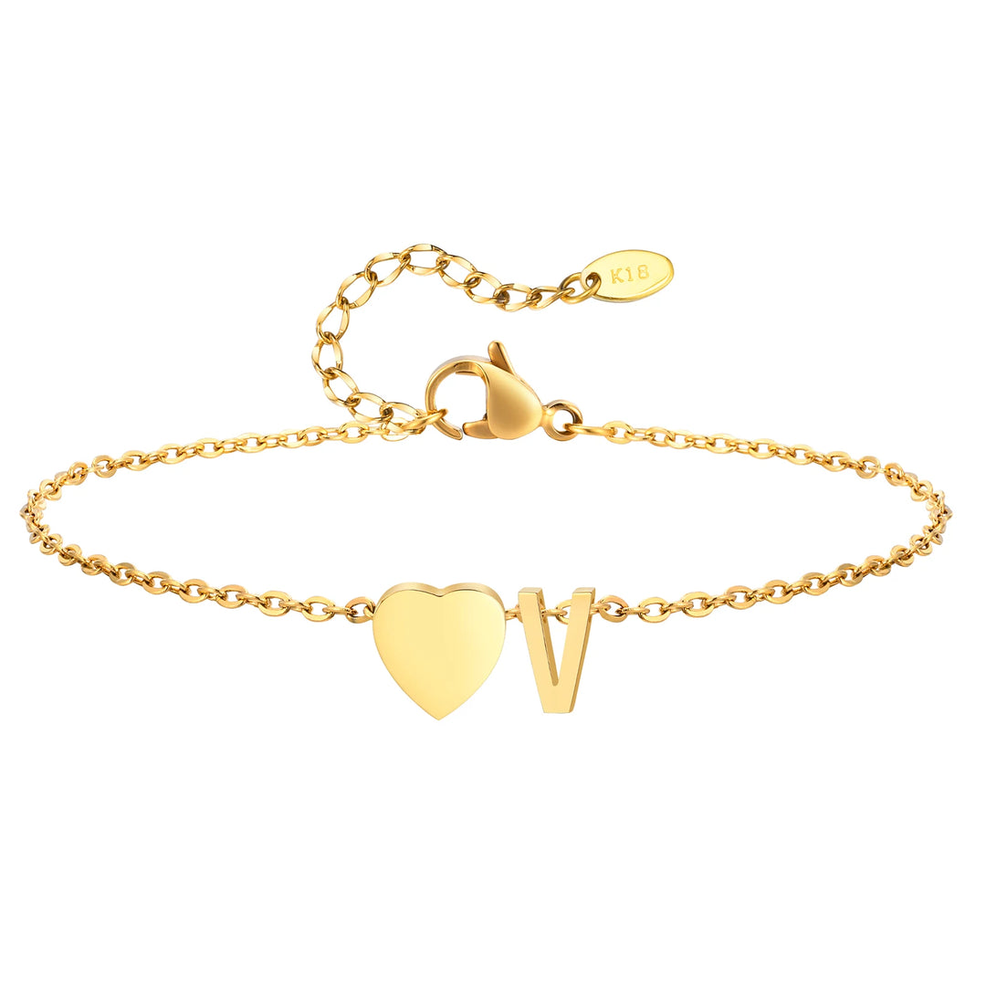 Heart Charm Initial Anklet