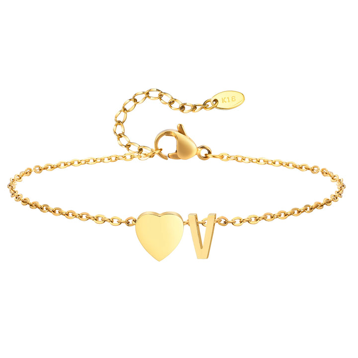Heart Charm Initial Anklet