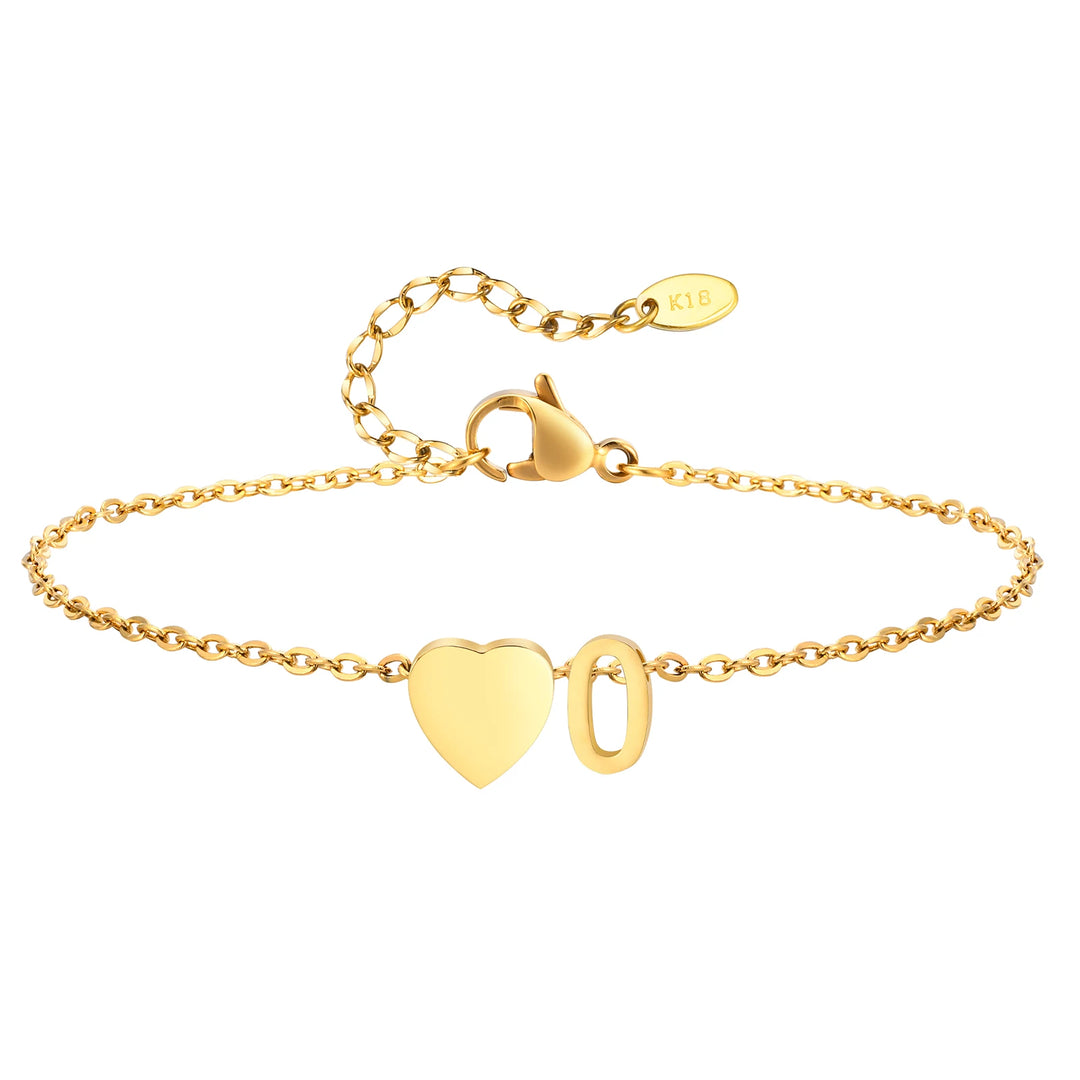 Heart Charm Initial Anklet