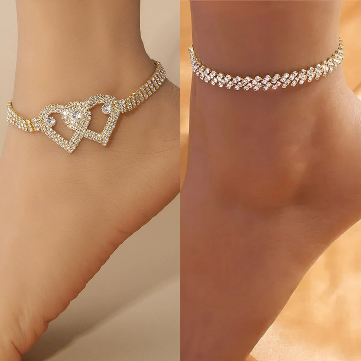 Gold Heart X Heart Ankle Bracelet