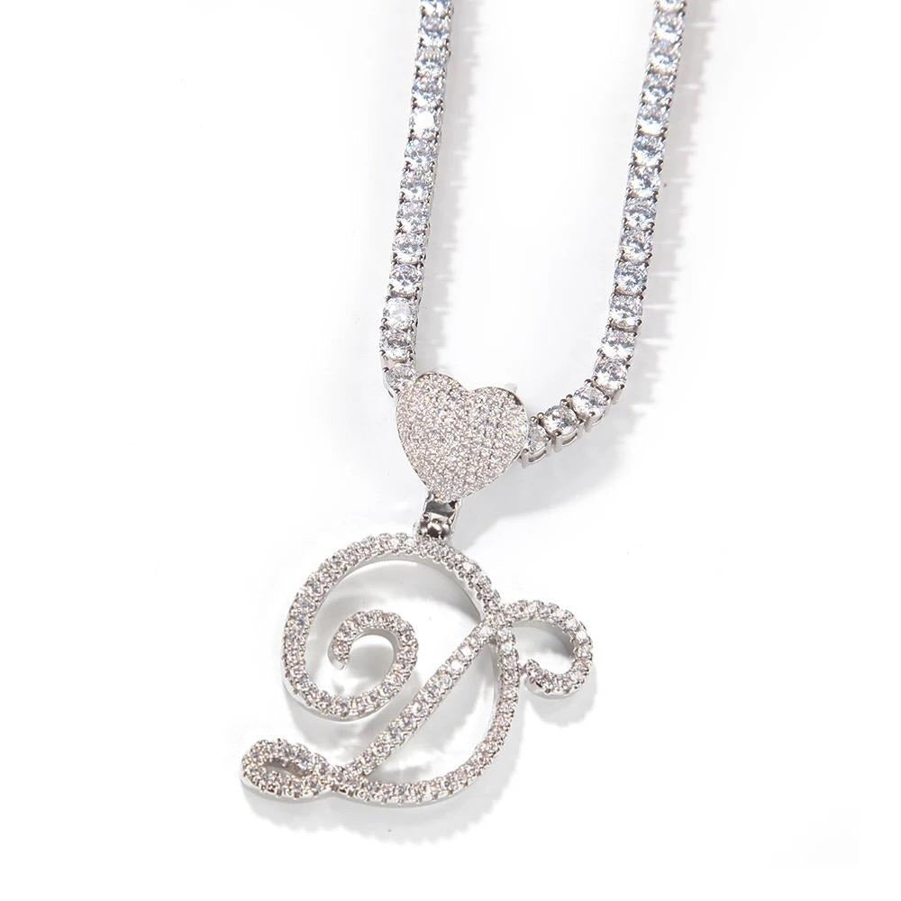 Heart Charm Crystal Initial Necklace