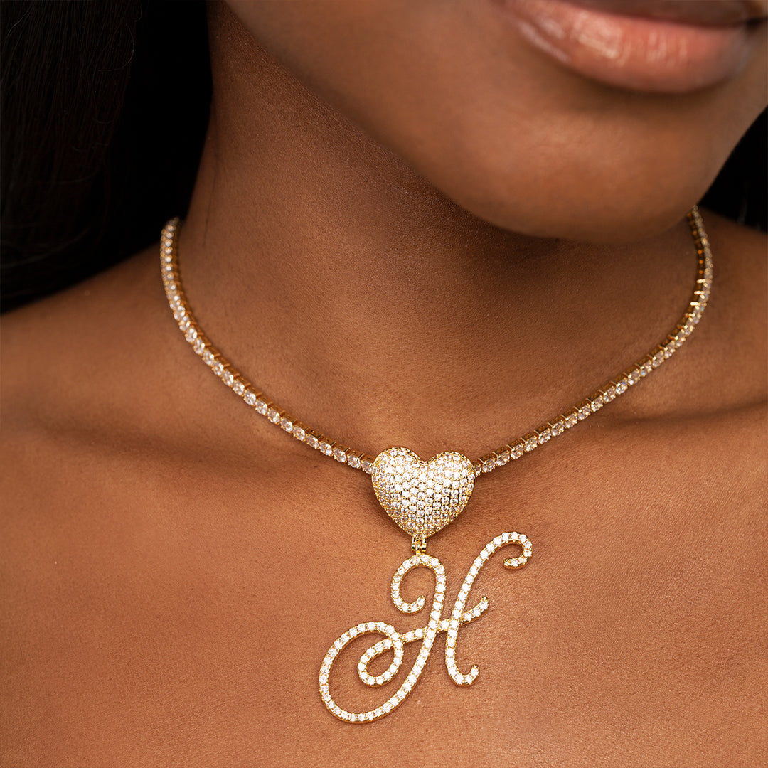 Gold Heart Charm Initial Necklace