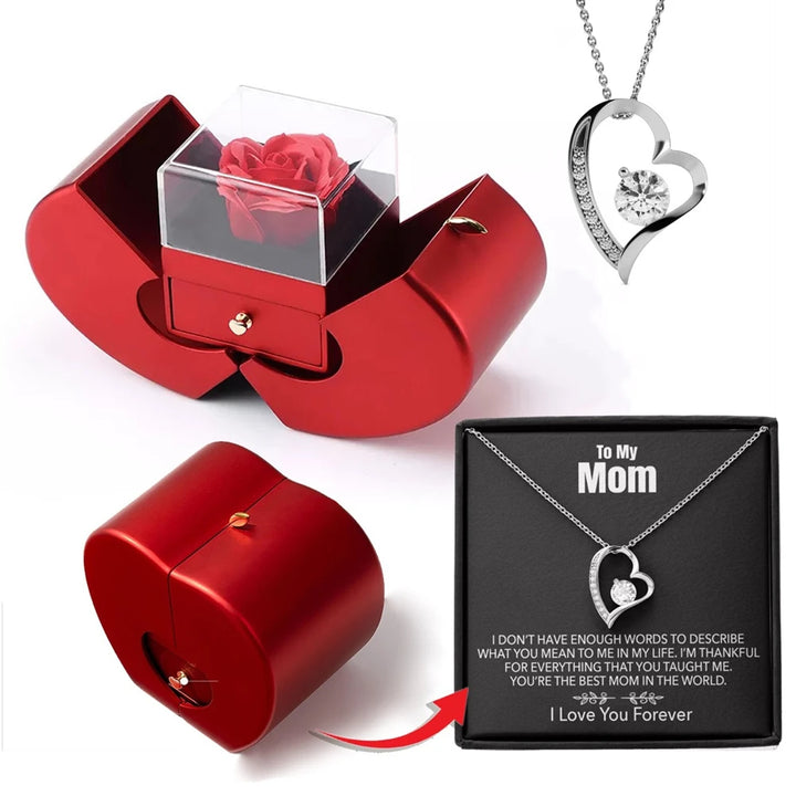 To My Mother - White Gold Necklace - With Real Rose - From Son or Daughter