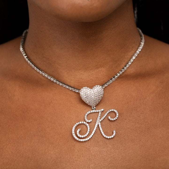 Heart Charm Crystal Initial Necklace