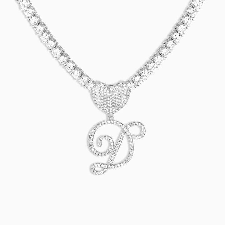 Heart Charm Crystal Initial Necklace